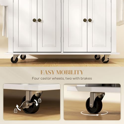 HOMCOM Kitchen Island on Wheels with Rubberwood Top, Navy Blue X7812