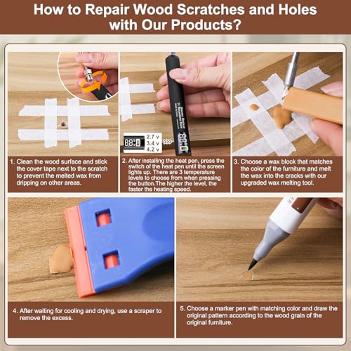 Vinyl Floor Repair Kit with Heat Pen - 11 Colors Hardwood Wax Markers I8626