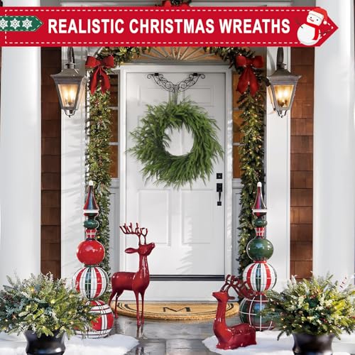 26 Inch Christmas Wreath with Red Berry Artificial Pine Cedar Front Door Decor D349135