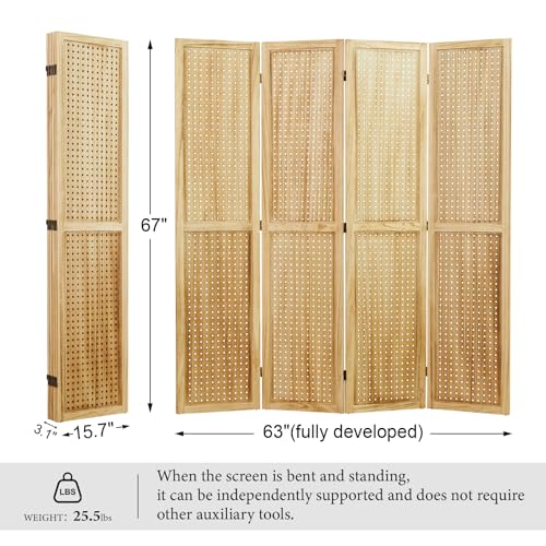 Peg Board Display Stand 66.9inch Freestanding Folding Room Divider, 4 Panels White M68924