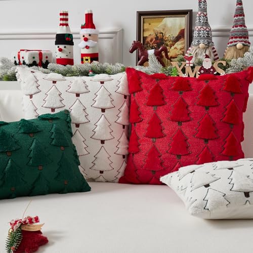 UGASA Star Christmas Decorative Pillow Covers 18x18 Inch Set of 2 Dark Green Q9265