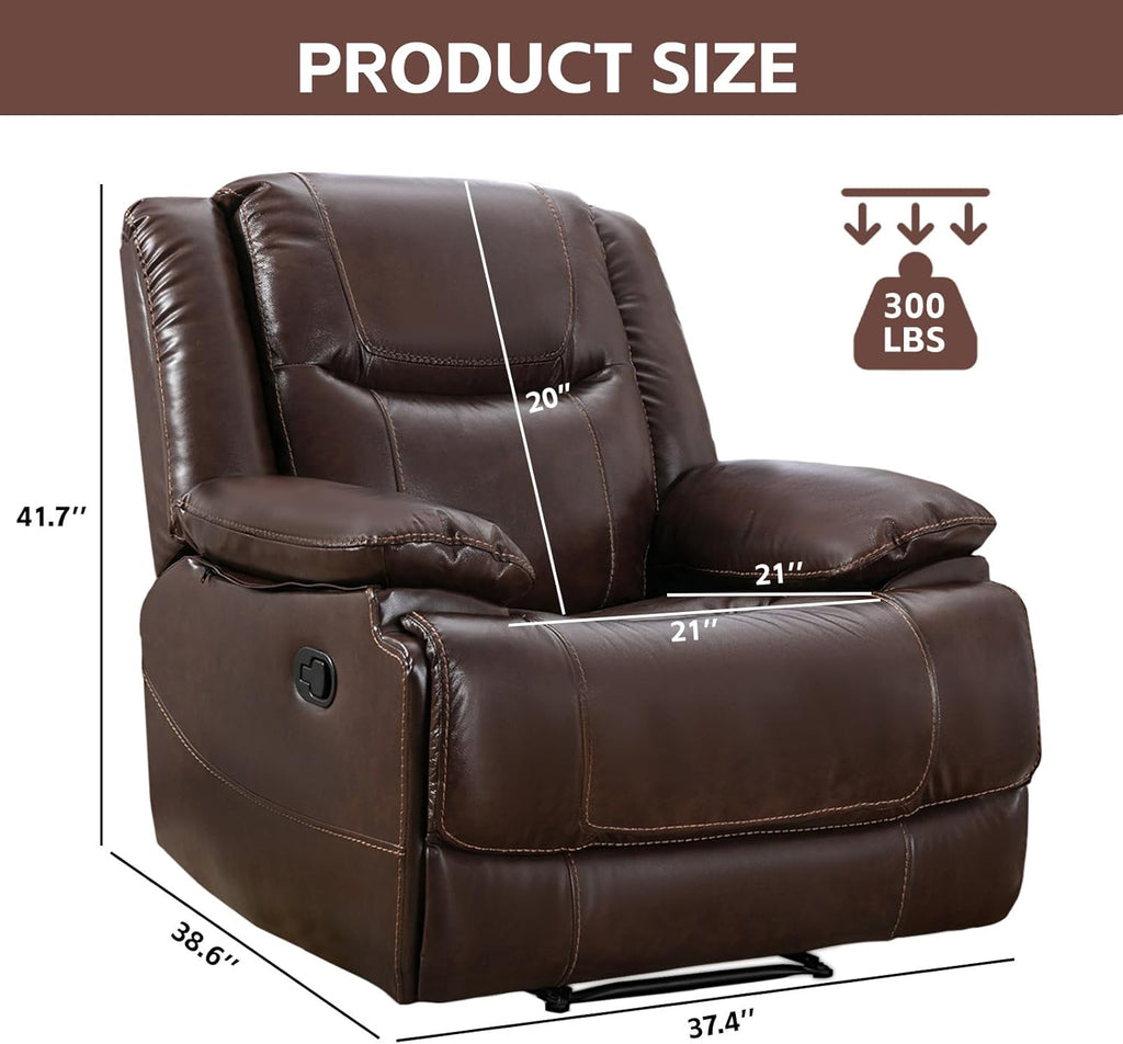 Genuine Leather Manual Recliner Chair for Living Room, Brown F4463
