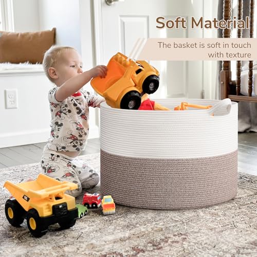 INDRESSME Large Cotton Rope Storage Basket with Handles, 90L Grey R37552