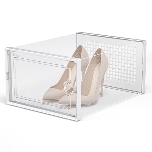 Kuject X-Large Clear Plastic Stackable Shoe Storage Boxes, 12 Pack, Blue Y142131