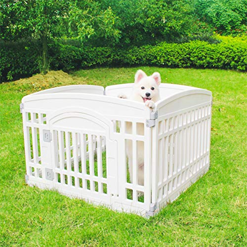Pet Playpen for Dogs Heavy Plastic Exercise Pen Indoor Outdoor Folding Cage 6 Panels White L83956