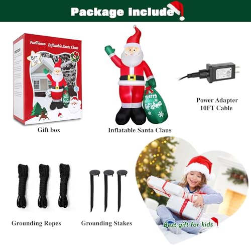 8 FT Christmas Inflatable Santa Claus with Gift Bag and LED Lights for Yard Outdoor Decor M3530