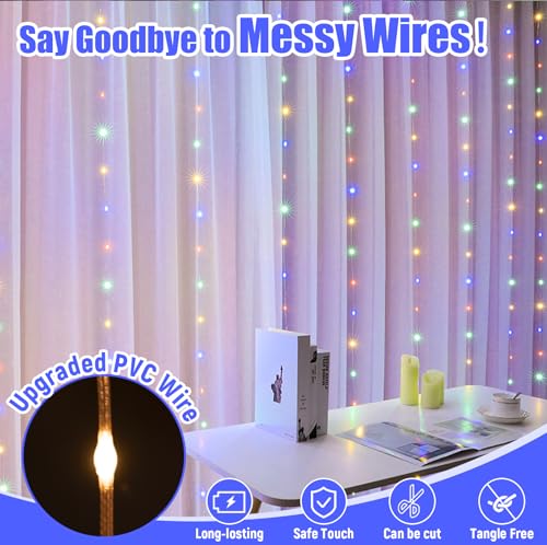 600LED Curtain Lights for Bedroom, Warm White, 8 Modes Y367582
