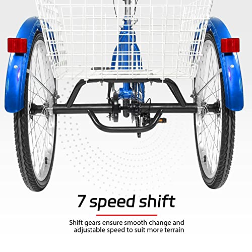 7-Speed Adult Tricycle with Large Basket 24/26 Inch, 3-Wheel Cruise Bicycle C64822