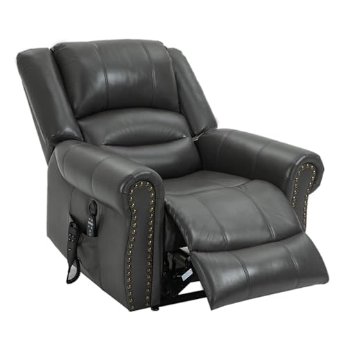 Dual Motor Power Lift Recliner Chair with Massage and Heat, Faux Leather, Brown V8458