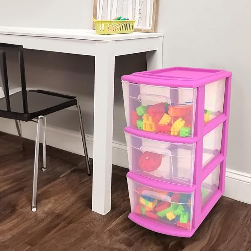 HOMZ 3-Tier Clear Plastic Storage Organizer Cart with Wheels, Black Frame M4715