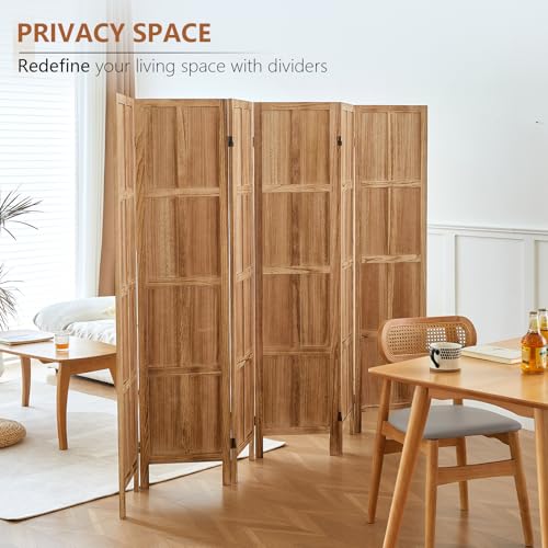 Wood Room Divider 4 Panel, 5.6 FT Tall Folding Privacy Screen, Retro White K4688