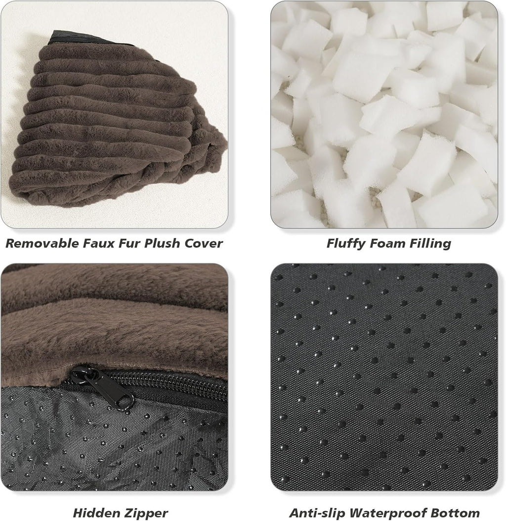Faux Fur Pouf Ottoman Foot Rest Stool with Foam Filling, 20 x 15 Inch, Brown F338