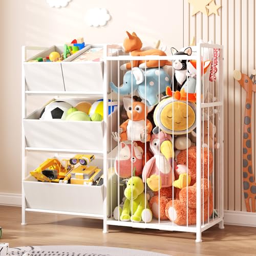 BBLIKE Stuffed Animal Storage Organizer with 4 Removable Bins, Pink D671279
