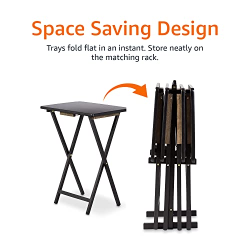 Amazon Basics Portable TV Dinner 4-Pack Folding Tray Table with Storage Rack, Black M404