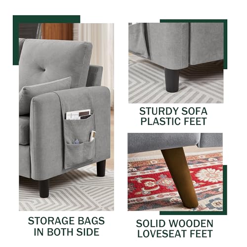 77" Convertible Sectional Sofa Set, L Shaped 3-Seat Couch with Reversible Chaise, Light Grey C552