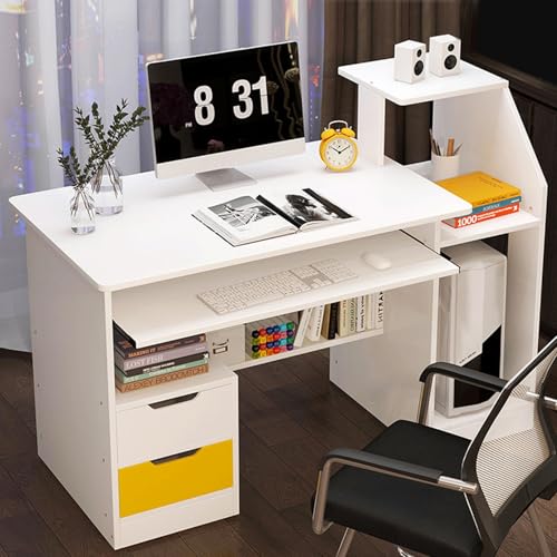 Small Computer Office Desk with 2 Drawers and 3 Hutch Shelves E177340