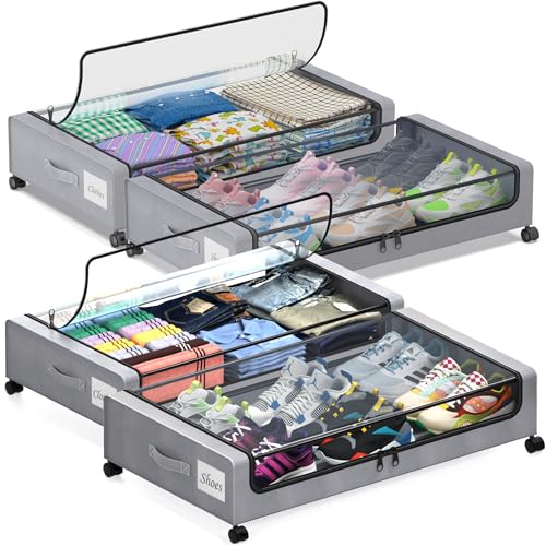 Under Bed Storage with Wheels, 2-Pack XXL 60L Metal Drawer, Black S2866