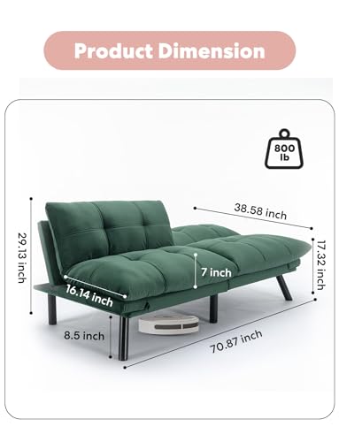 Velvet Convertible Bed, 71" Comfy Loveseat Sleeper Sofa, Navy Blue R858