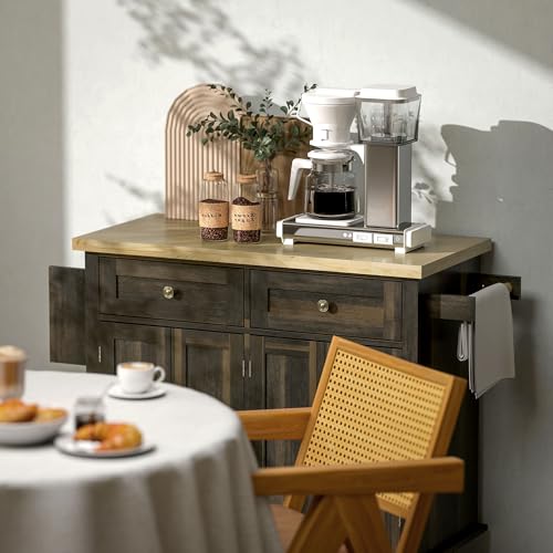 HOMCOM Kitchen Island on Wheels with Rubberwood Top, Navy Blue X7812