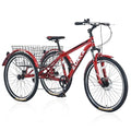 Adult Tricycle Bike,7-Speed Mountain Tricycle,26-Inch 3 Wheels,Comfortable Widen Saddle,Rear Integrated Shopping Basket