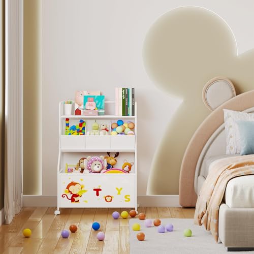 BBLIKE Toy Storage Organizer with Wheels 3-Tier Kids Toy Box White Q363830