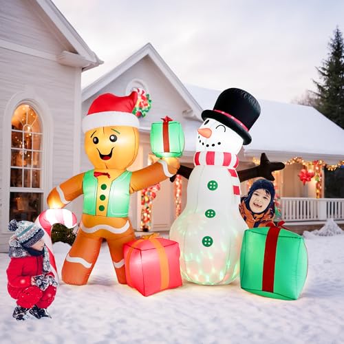 COOLWUFAN 6 FT Christmas Inflatables Santa Claus with Gifts Bag, LED Lights Outdoor Yard Decoration T979