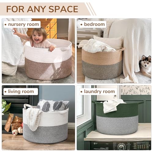 INDRESSME Large Cotton Rope Storage Basket with Handles, 90L Grey R37552