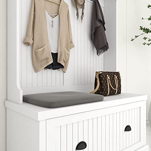 BNSPLY Hall Tree with Bench and Shoe Storage, White Y376