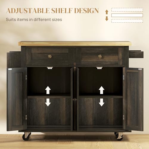 HOMCOM Kitchen Island on Wheels with Rubberwood Top, Navy Blue X7812
