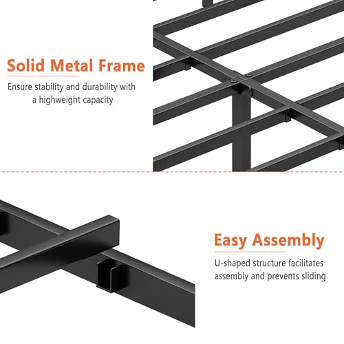 Full Bed Frame Metal Platform Bed with Steel Slat Support F6304