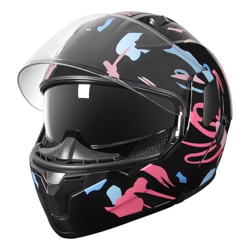 SPARK DOT Modular Flip-Up Dual Visor Motorcycle Helmet (Bright Black, Small) W8778