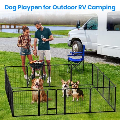 HealSmart Dog Playpen Indoor 32" Height 8 Panels for Small/Medium Dogs, Black J454