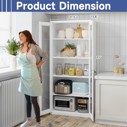 Metal Storage Cabinet with Doors and Shelves, 71" Locking Steel, White L799