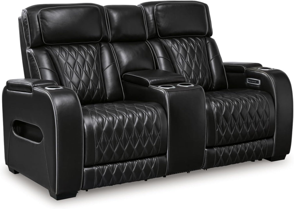 Signature Design by Ashley Boyington Power Reclining Loveseat with Console, Black V70876