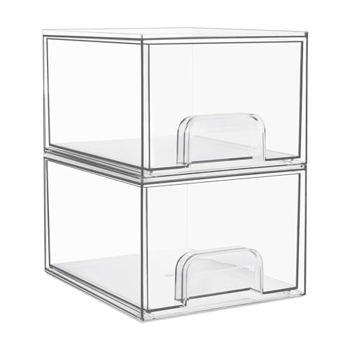 Vtopmart 4 Pack Clear Stackable Storage Drawers for Bathroom Makeup Organizer D5159