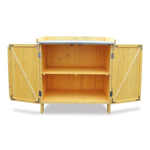 Outdoor Storage Cabinet with Potting Bench & Metal Tabletop V66120
