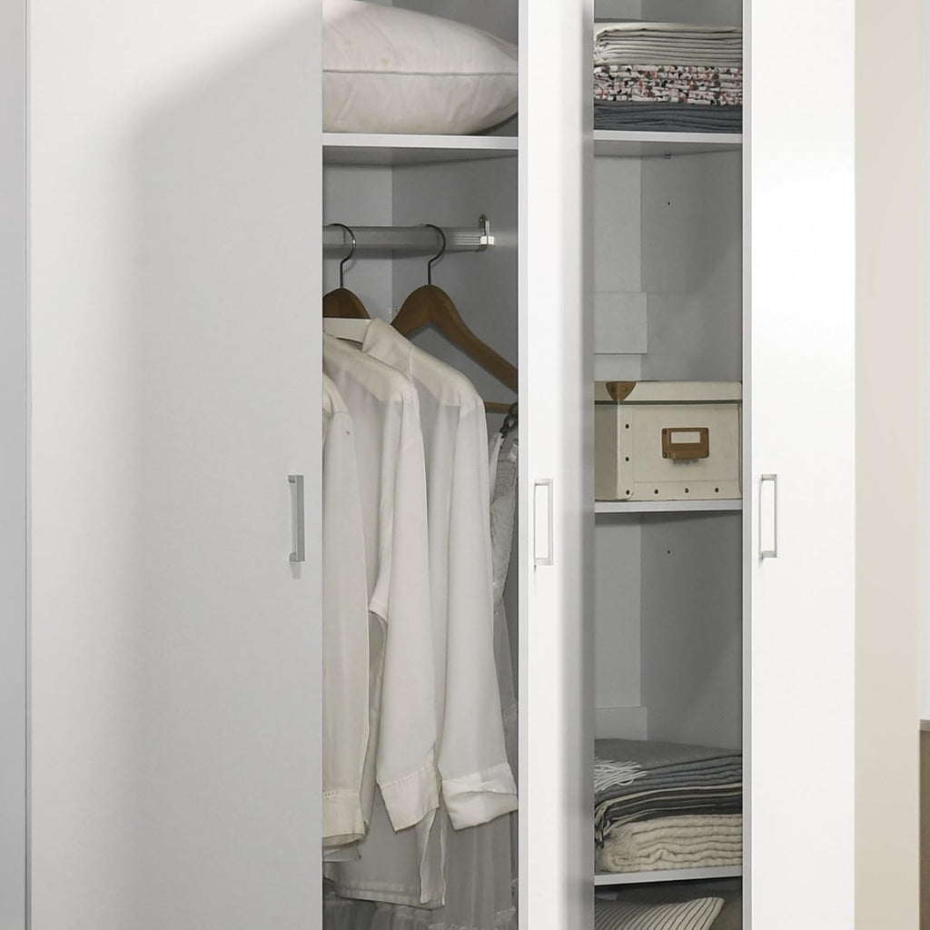 3 Doors Armoire Wardrobe, 71.5" H, White T2137