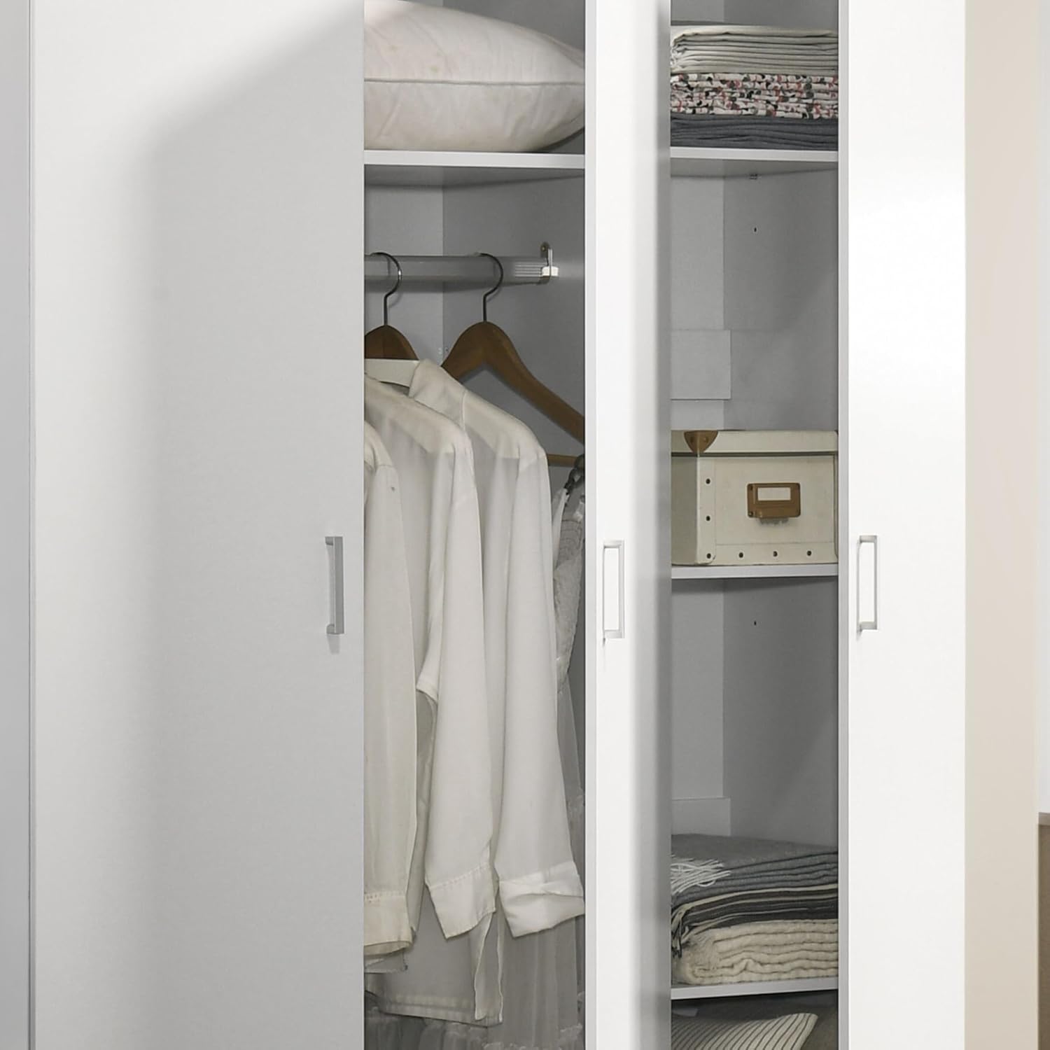 3 Doors Armoire Wardrobe, 71.5" H, White T2137
