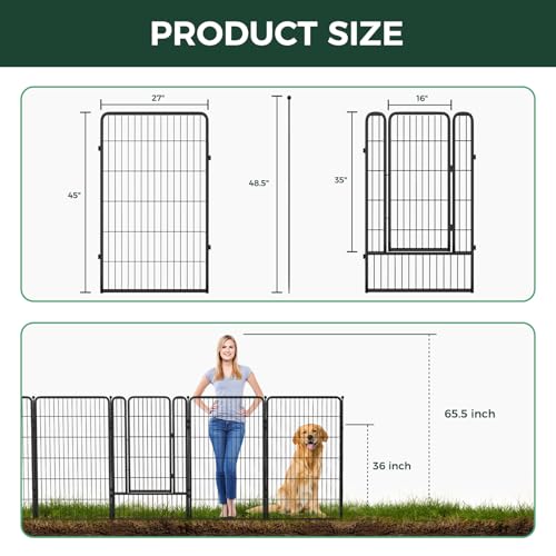 FXW Garden Fence 40in x 36ft, 16 Panels Decorative Metal Dog Fence for Yard, Black J952