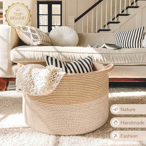 INDRESSME Large Cotton Rope Storage Basket with Handles, 90L Grey R37552