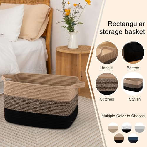 OIAHOMY Large Rectangle Woven Blanket Basket with Handle, Gradient Blue B58762