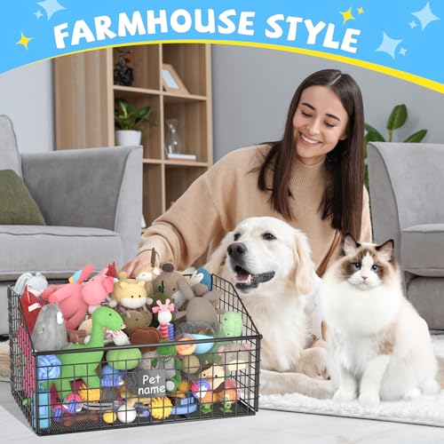 Dog Toy Storage Basket, Metal Toy Box for Dogs, Black D40281
