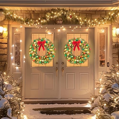 Yaheetech 48in Pre-lit Artificial Christmas Wreath with Red Bow, 200 LED Lights Y257427