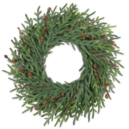 26 Inch Christmas Wreath with Red Berry Artificial Pine Cedar Front Door Decor D349135