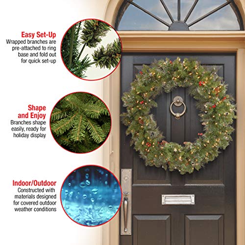 National Tree Company 30 in Pre-Lit Crestwood Spruce Artificial Christmas Wreath with Clear Lights G9281
