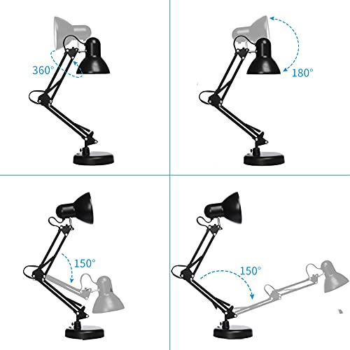 LED Desk Lamp with Clamp, Swing Arm, 6500K, Black Q7888