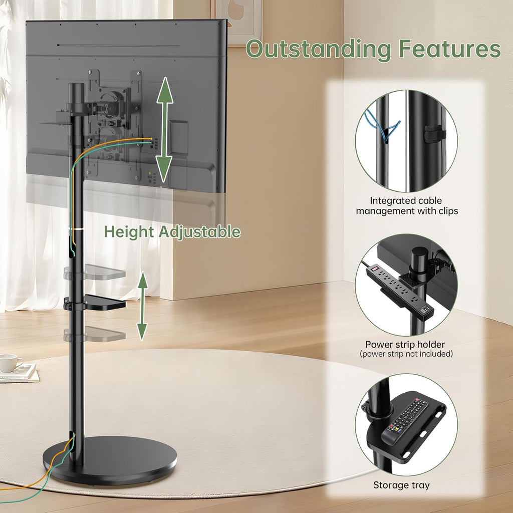 Rolling TV Stand for 13-49 Inch Screens, Height Adjustable, Black I6453