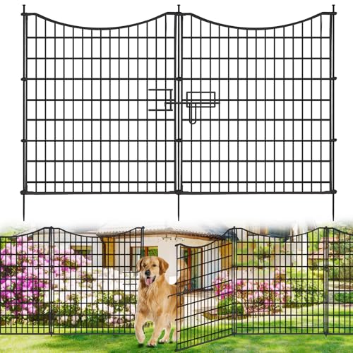 18 Panels No Dig Decorative Fence with Gate, 33 in(H) X 40.5 ft(L) Tall Garden Fence Animal Barrier, Rustproof Metal Wire Edging Border, Temporary Dog Fencing for Outdoor, Yard, Patio