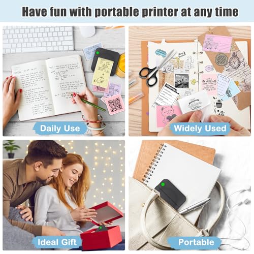 Mini Sticker Printer with 11 Rolls Paper, Bluetooth Inkless, Pink D95489