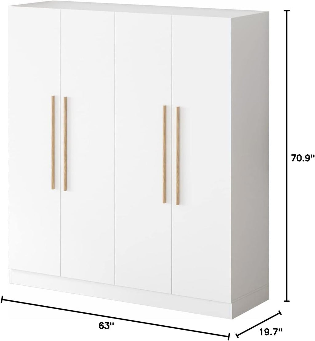 Modern Freestanding Solid Wood Wardrobe Closet with Storage Shelves V727371